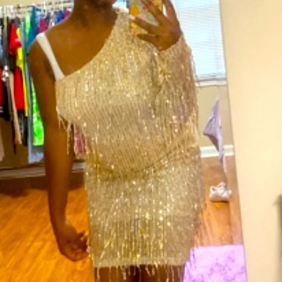 slim fit dress slacks Trendy Sheath Rose Gold Sequins One Shoulder Slit Evening Gown JTE558 main image 0
